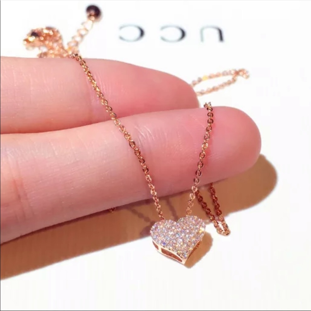 14K gold plated heart pendant rhinestone necklace - Picture 2 of 7
